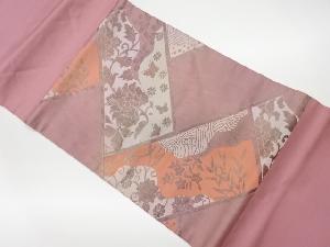 リサイクル　道長取りに蝶・花唐草模様織出し名古屋帯